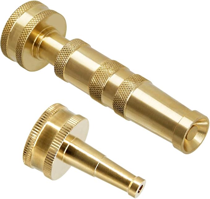 Twinkle Star Brass Heavy Duty Adjustable Twist Hose Nozzle Set | 3/4” GHT Brass Garden Hose Nozzle, Adjustable Water Flow