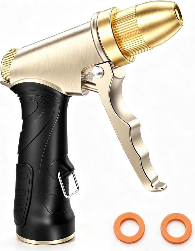 Garden Hose Nozzle, Heavy Duty Metal Spray Nozzle | Upgraded, High Pressure, Adjustable Spray Patterns, For Watering Plants, Car Washing, Pet Showering