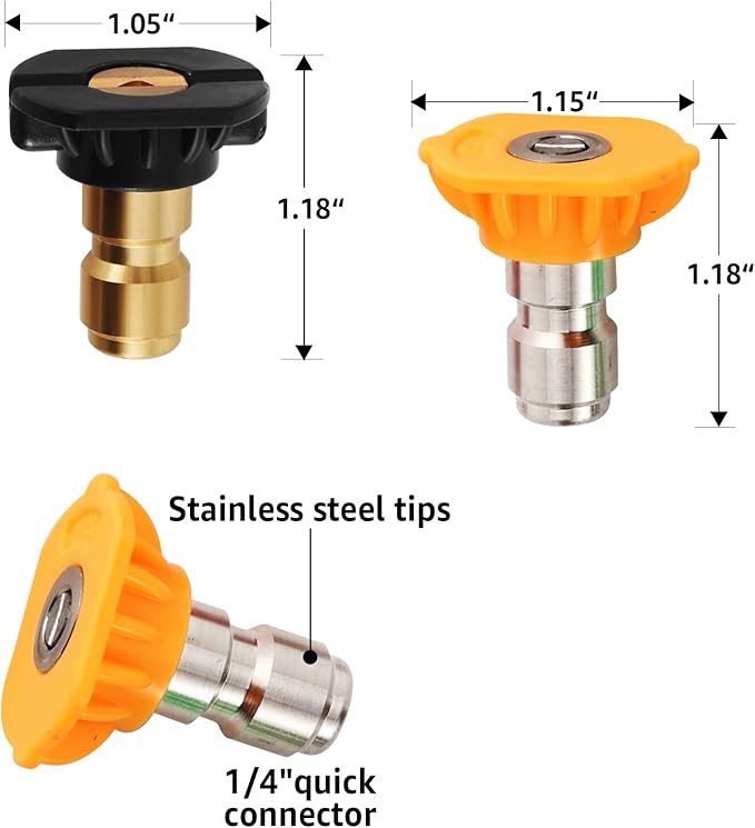 Pressure Washer Nozzle Tips 4500 PSI, Multiple Degrees,3.5GPM, 5Pcs | Pressure Washer Spray Nozzle Tips, 1/4 In Quick Connect, 0° 15° 25° 40° Soap Tip for Cleaning Car, Garden Road, Watering