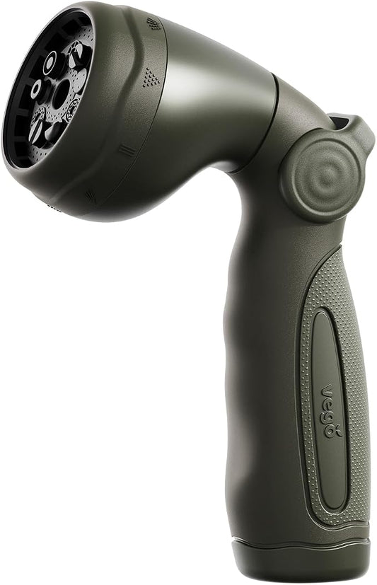Garden Hose Nozzle - 9 Spray Patterns, Metal, Thumb Control, On/Off Valve, High Pressure Heavy Duty Water Hose Spray Nozzle for Gardening, Lawn Care, and Cleaning Tasks-Seaweed Green