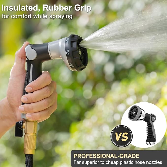 FANHAO Heavy Duty Garden Hose Nozzle, Metal Hose Sprayer Easy Thumb Control | 8 Spray Patterns, Rustproof Water Nozzle, Non-Slip Ergonomic Grip, Elder & Child Friendly for Garden, Car & Pet, Light Grey