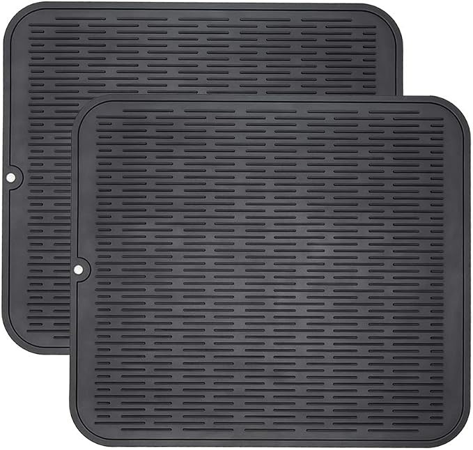 ZLR 2 Pcs Heavy-Duty Silicone Dish Drying Mat (16" x 18" / 401 x 455mm) - XL Family-Size Thick 5mm Drainboard for Pots, Pans & Heavy Cookware - Oversized Trivet & Counter Protector, Non-Slip (Black)