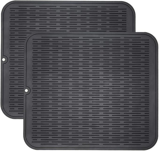 ZLR 2 Pcs Heavy-Duty Silicone Dish Drying Mat (16" x 18" / 401 x 455mm) - XL Family-Size Thick 5mm Drainboard for Pots, Pans & Heavy Cookware - Oversized Trivet & Counter Protector, Non-Slip (Black)