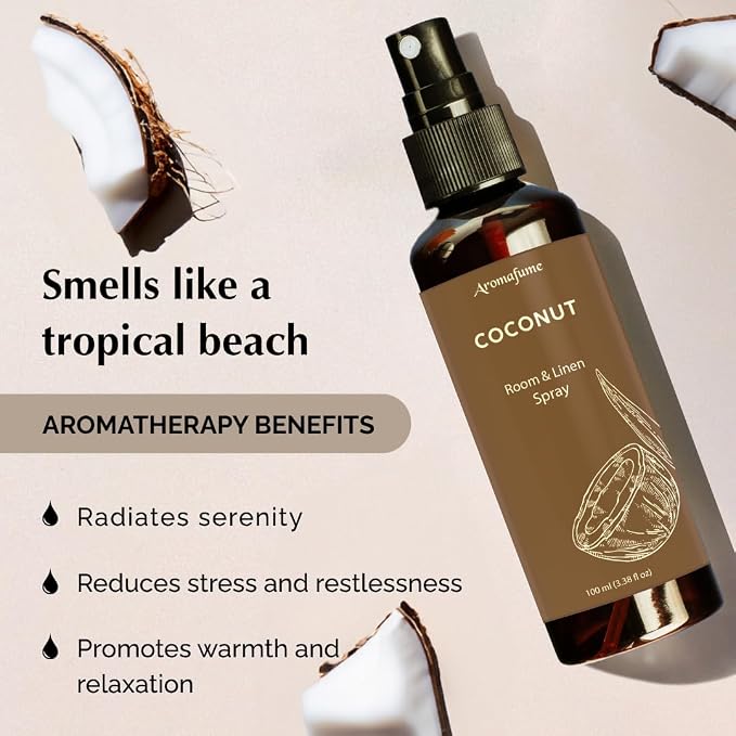 Coconut Air Freshener Spray for Room, Linen & Pillow 100ml by Aromafume | Made with Pure Coconut Essential Oil | Aromatherapy Spray to Calm and Soothe | Mist for Bedding, Fabrics