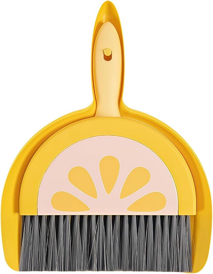 1Pcs Small Broom and Dustpan Set Cute Little Yellow Green Hand Mini Broom and Dustpan Set for Home Sofas Kitchen Countertops Storage Shelves Bathrooms Pet Areas
