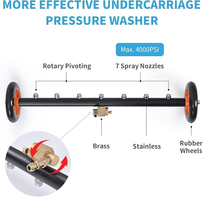 Upgrade 24 Inch Undercarriage Pressure Washer Attachment, 2 in 1 Pressure Washer Undercarriage Cleaner with 7 Nozzles 3 Extension Rods,4000 PSI