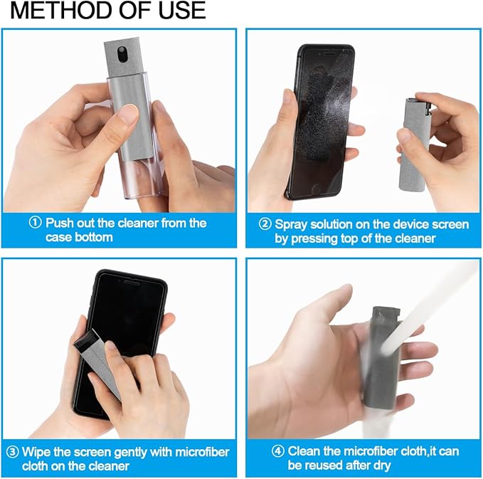 Screen Cleaner Touchscreen Mist Spray, walrfid Cleaning Kit for Electronic Smart Phone TV, Laptop, Tablet, PC, Computer LCD Flat Screens, Eyeglasses, iPhone, iPad, MacBook Pro - Light Grey