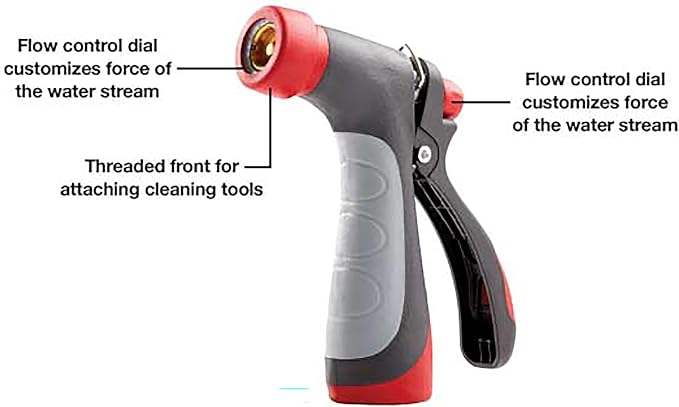 Gilmour Pro Heavy Duty Rear Control Garden Hose Nozzle with Insulated Grip | Ergonomic Non-Slip Handle, Hot Water Compatible, Trigger Lock, Flow Control, Concentrated Stream