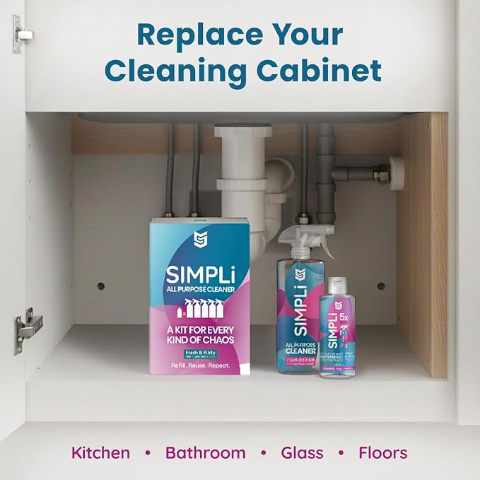 SIMPLi All Purpose Cleaner Starter Kit – Multipurpose Cleaner Concentrate Refill 8.45 fl oz Makes 85 fl oz + Reusable Spray Bottle 17 fl oz – Surface Cleaner for Kitchen, Bathroom, Glass, Floor