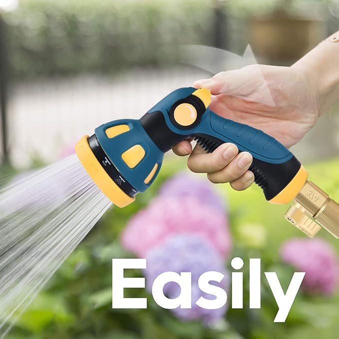 Garden Hose Nozzle - 10 Adjustable Patterns Metal High Pressure Hose Nozzle, Garden Hose Spray Nozzle with Thumb Control Design, Hose Sprayer for Garden & Lawns Watering, Cleaning, Pets & Car Washing