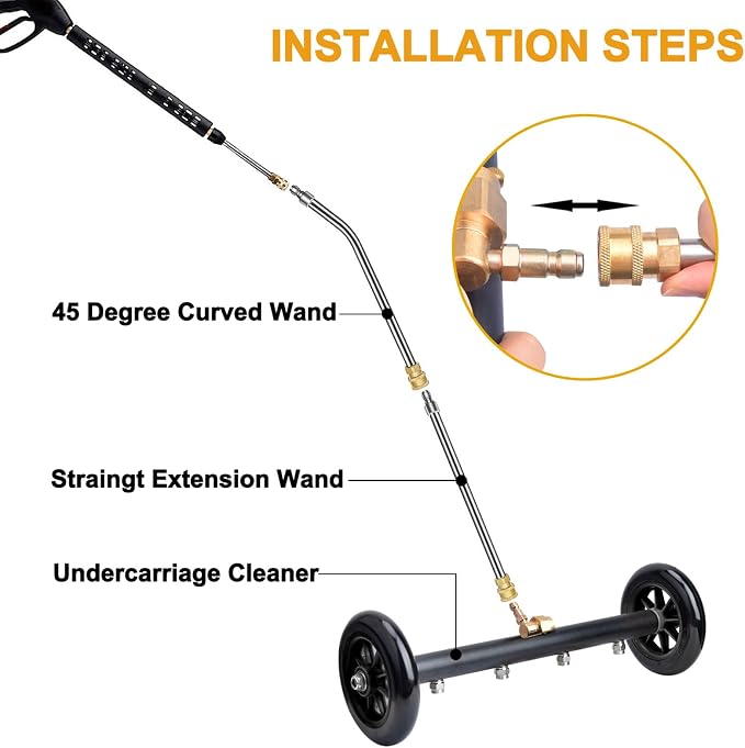 EVEAGE 2-in-1 Undercarriage Pressure Washer Attachment, 16" Power Washer Undercarriage Cleaner, Under Car Wash with Extension Wands Wash Mitt, Reversible Pressure Washer Broom Attachment, Black