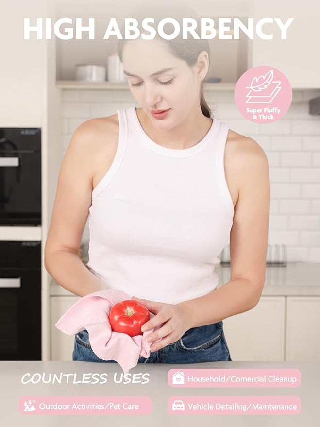Fantasticlean Kitchen Towels Roll, 40 Sheets, 10''x 10'' (Pink, Grayish) | Tear-away Dish Towels for Kitchen, Ultra Absorbent, Lint-free, Premium Microfiber Cleaning Cloths, for All-Purpose Cleaning