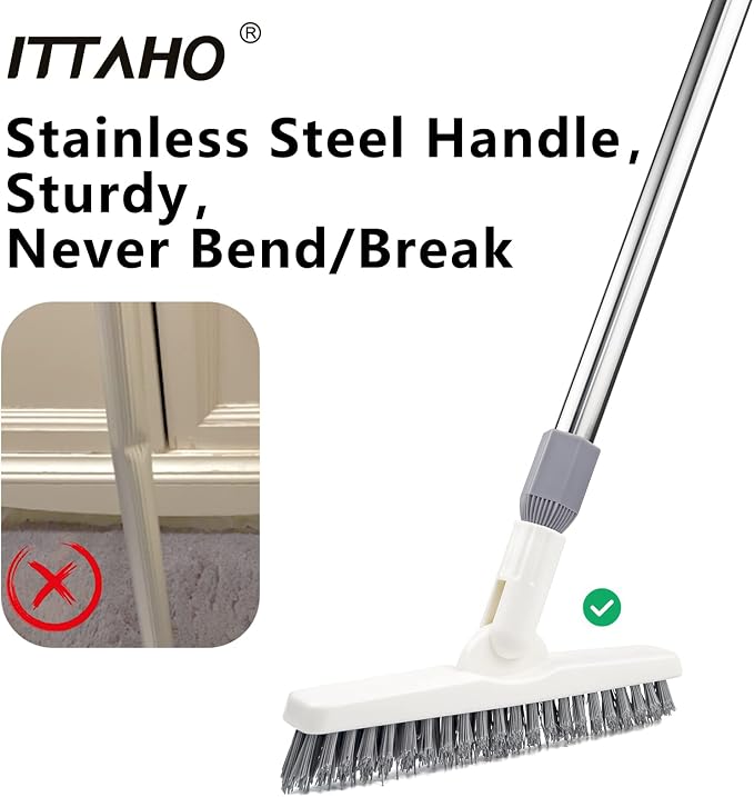2 Pack Grout Cleaning Brush with Long Handle, Swivel V-Shape Grout Scrub Brush, Extendable Handle for Tile Floors, Bathroom, Shower, Corner