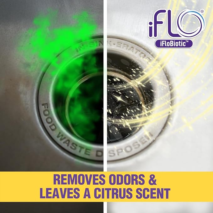 iFLO Foaming Garbage Disposal Cleaner Pods with iFLOBiotic – Powerful Garbage Disposal Foaming Action for Sink, Food Waste & Odor Removal – Disposal Cleaner Pods, 6 Pack
