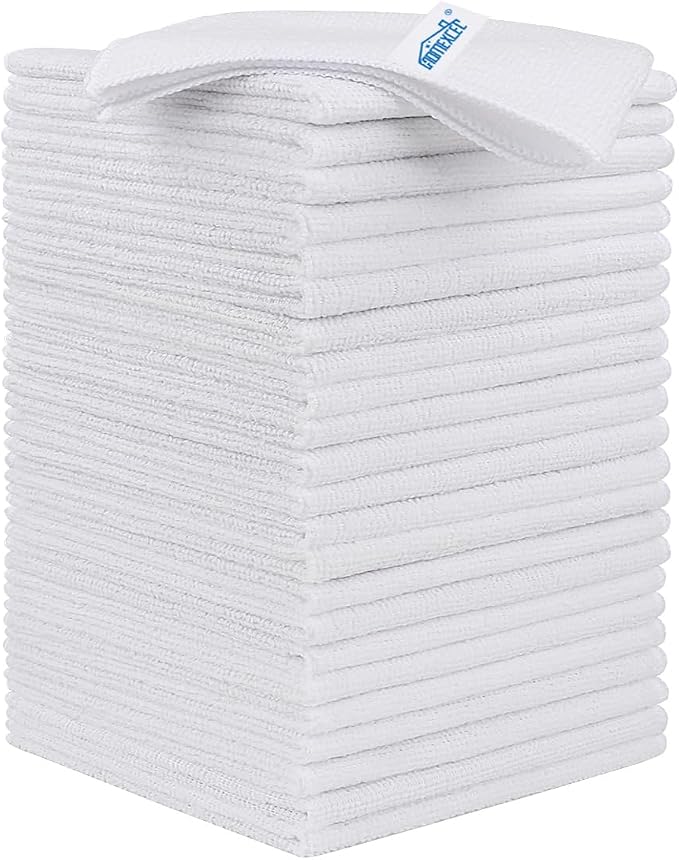 HOMEXCEL 24PK Microfiber Cleaning Cloth, Cleaning Rag for Home, 11.5x11.5in | Reusable, Lint Free, Scratch-Free and Highly Absorbent Towels for Kitchen, Window and Glass, Cars, White