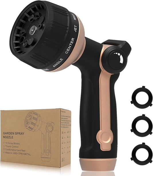 Garden Hose Nozzle Heavy Duty,Metal Water Hose Nozzle with 10 Adjustable Spray Patterns, High Pressure Hose Sprayer Nozzle Thumb Control On Off Valve for Lawn & Plant Watering, Car & Pet Washing