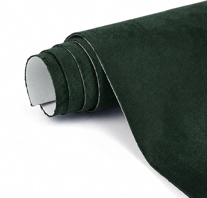 Premium Green Suede Fabric Wrap - 17x70 inch Suede Wrap for Car Interior - Self-Adhesive Microfiber and Synthetic Leather, Stretchable Interior Film for Car and Home Decor