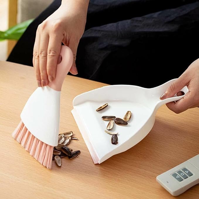 Small Hand Dust Pan and Brush - Small Broom and Dustpan Set, Mini Broom and Dustpan, Compact Dustpans and Brush for Home Cleaning, Sofa, Desk, Guinea Pig Cage, Cat Litter, etc. (Pink)