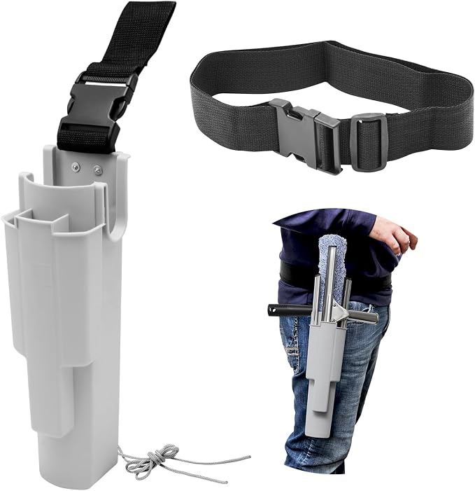Window Cleaning Side Bucket On a Belt Holster Holds 3 Squeegees and a Washer