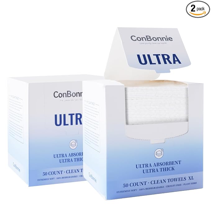 Clean Face Towels XL, Thickened Design, 10"×12" Biobased Facial Towels, Disposable Face Towelette, Makeup Remover Dry Wipes for Skin Care, Clean Skin, 100 Count (2 Pack)