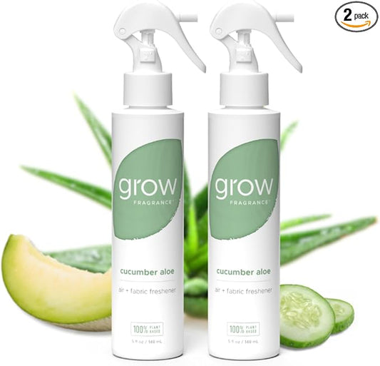 Grow Fragrance Certified Non Toxic, 100% Plant Based Fabric and Room Air Freshener Spray. Made with All Natural Essential Oils (Cucumber Aloe 2 Pack) 2 x 5oz