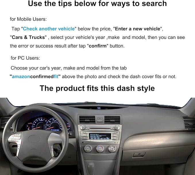 Yiz Dash Cover Mat Pad Fit for Toyota Camry | Custom Dashboard Cover Pad Carpet Protector