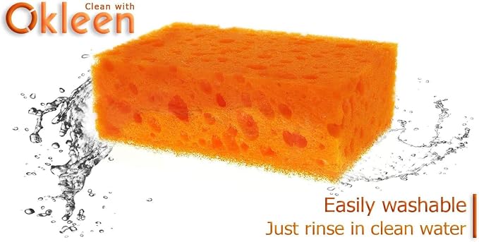 Orange Multi Use Scrub Sponge. Made in Europe. 9 Pack, 4.3x2.8x1.4 inches. Odorless Heavy Duty and Non Scratch Fiber. Durable and Delicate Scrubber for Dirty Surfaces in Kitchen, Home, Outdoors