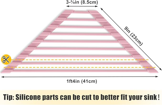Tomorotec Compact Silicone-Coated Triangle Dish Drying Rack for Sink Corner - Foldable Stainless Steel Over-The-Sink Organizer and Storage Shelf (Pink)