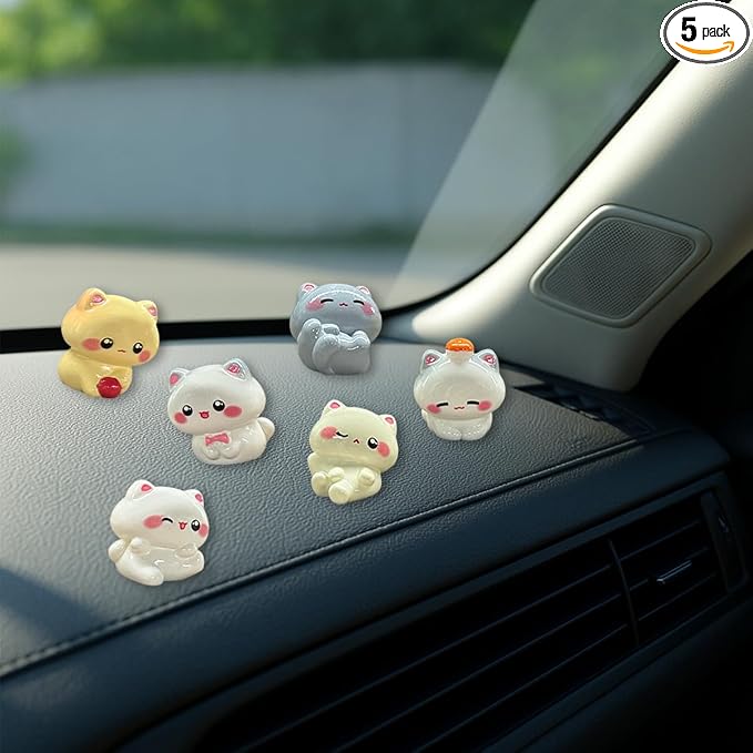 6PCS Cute Mini Cat Car Dashboard Decorations, Resin Cartoon Figurine Set for Rear View Mirror & Center Console Ornaments, Funny Car Interior Accessories for Home Office Desk (Kitten)