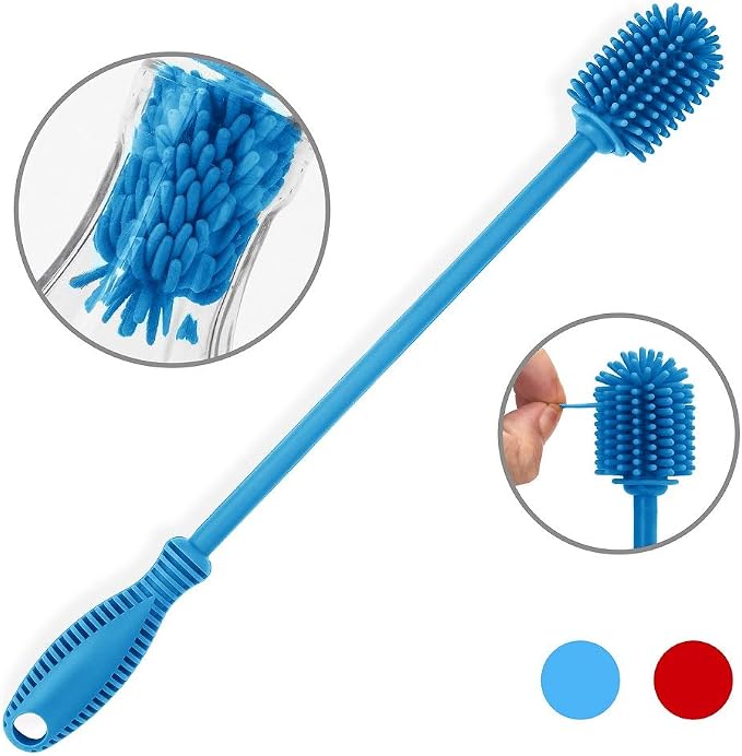 Silicone Bottle Cleaning Brush with Long Handle, Water Bottle Cleaner for Baby Bottles, Hydro Flask, Sports Bottle, Vase, Glassware, Perfect for Smaller Diameter Bottle Openings (Qty 1)