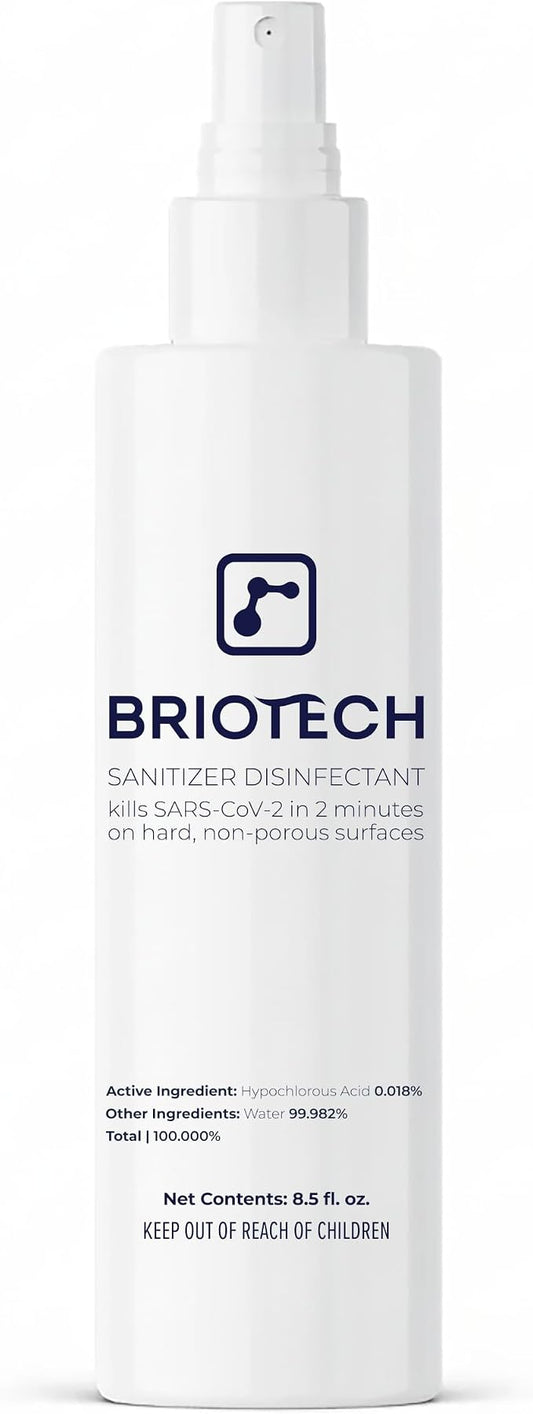 BRIOTECH Sanitizer Disinfectant Hypochlorous Spray, Kill 99.99% of Viruses & Bacteria, Control Mold, Eliminate Odor, Gentle for Nursery & Play Rooms, Food Contact Surface Sanitizer, 8.5 fl oz