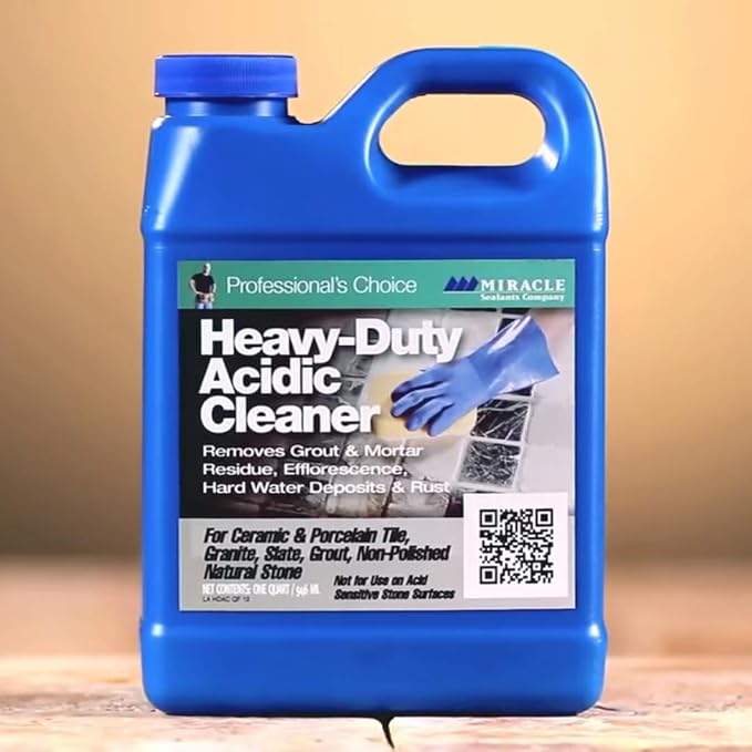 Miracle Sealants Heavy-Duty Acidic Cleaner for Tile & Stone, Grout Haze, Rust Stain & Efflorescence Remover, Quart
