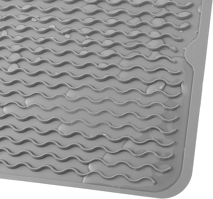 MicoYang Silicone Dish Drying Mat for Multiple Usage,Easy clean,Eco-friendly,Heat-resistant Silicone Mat for Kitchen Counter or Sink,Refrigerator or Drawer liner Grey M 12 inches x 12 inches