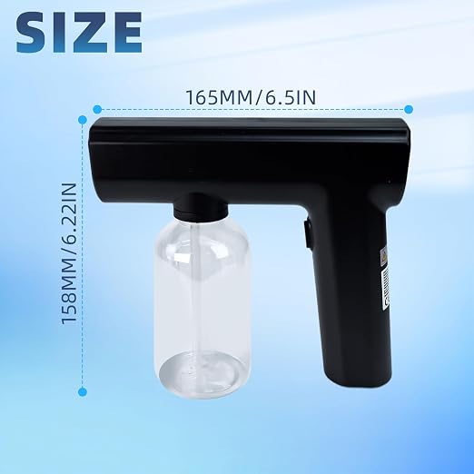 Blue Light Electrostatic Sprayer Handheld Nano Mist Sprayer Black | Disinfectant Fogger with 300ml Large Capacity, Rechargeable Atomizer for Home Office Car Air Refresh Multipurpose Portable