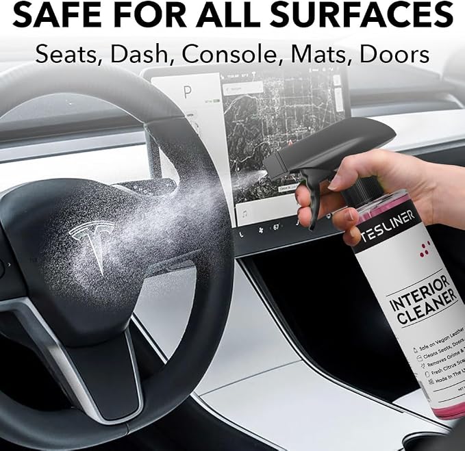 Tesla Seat Cleaner & Stain Remover, Interior Cleaner for Black & White Vegan Leather, Interior Cleaning Products | Tesla Model Y Juniper Accessories 2026, Tesla Model 3 Accessories, S, X, Cybertruck