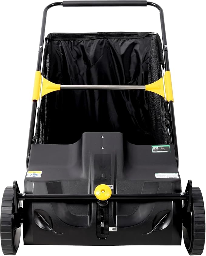 21" Hand-Push Lawn Sweeper | 4 Heavy-Duty Brushes & Wheels, Adjustable Height, 3.5 FT Large Hopper | for Efficient Leaf and Grass Collection in Lawns, Yards, Gardens (Black+21 Ihch)