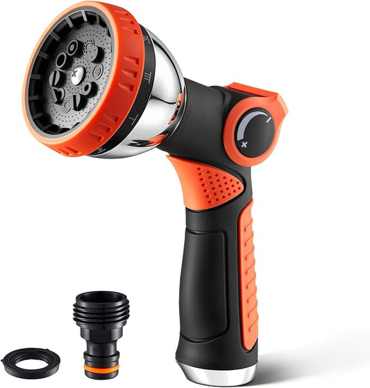 Garden Hose Nozzle High Pressure Leak Proof Spray Water Hose Nozzle Sprayer | Thumb Control 10 Spray Patterns On Off Valve Non-Slip Grip Hose Sprayer Nozzle for Plants & Lawns Watering,Car&Pet Washing