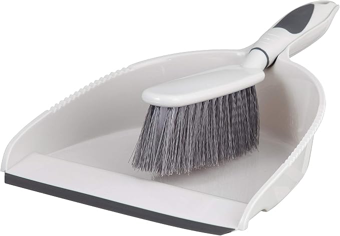 Dustpan and Brush Set, Hand Broom with Ergonomic Grip Handle - Rubber Edge for Easy Dirt Pickup, Durable Material - Grey & Blue Hand Brush by Superio, 2-Pack (Gray, 2-Pack)