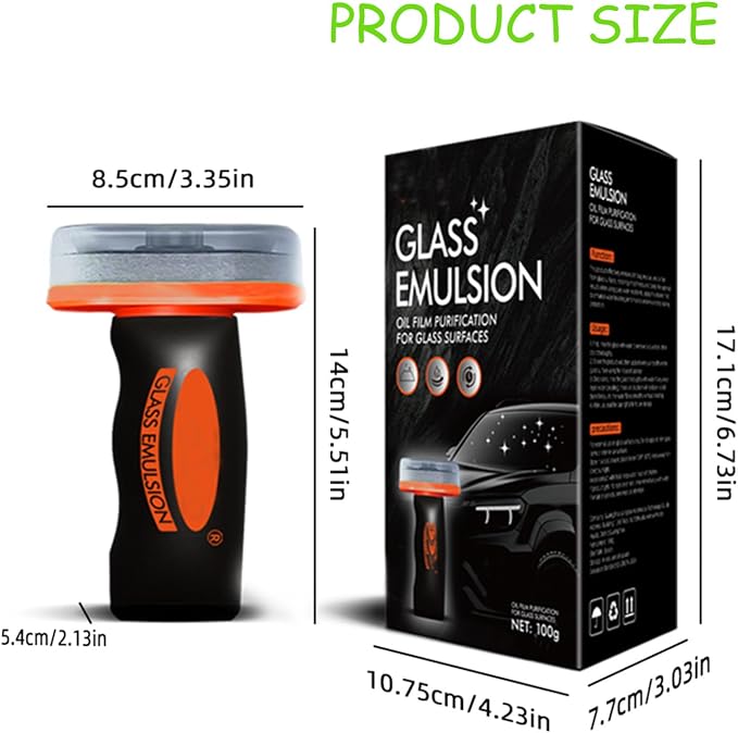 Glass Emulsion Cleaner, Windshield Cleaner, Car Windshield Cleaner Tool Roll-On Glass Compound with Cleaning Board, Removes Oil Film & Smudges, Improve Windshield Clarity for Safe Driving(100ml+Brush)