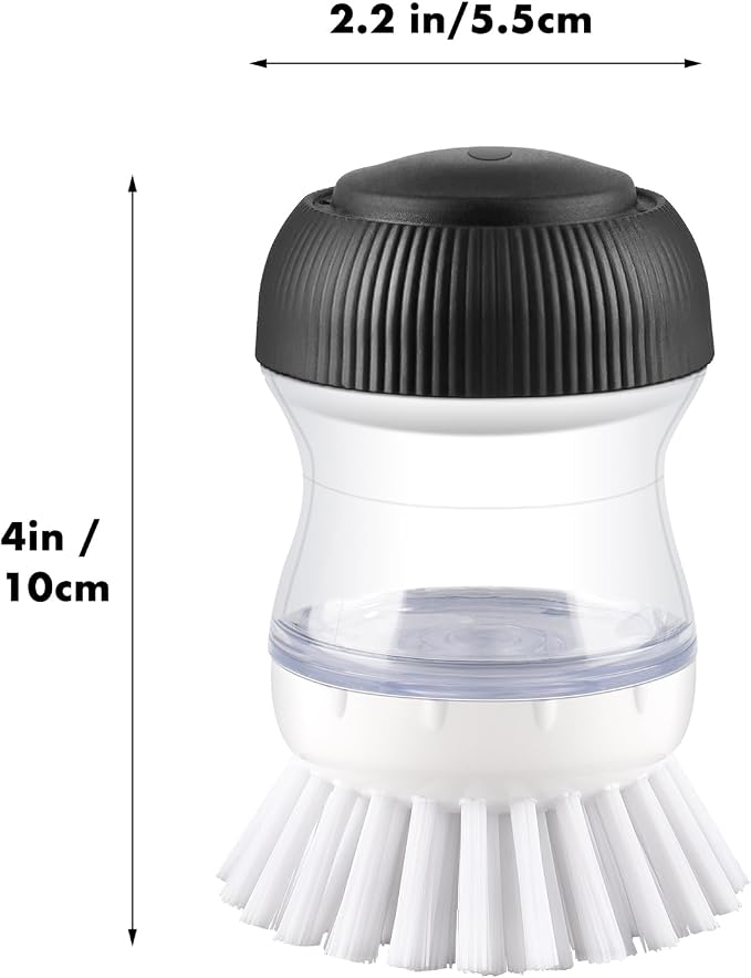 OYV Dish Scrub Brush with Soap Dispenser, Kitchen Brush for Dish Pot Pan Sink Cleaning, 1 Piece Soap Dispensing Palm Brush, Black/Clear/White