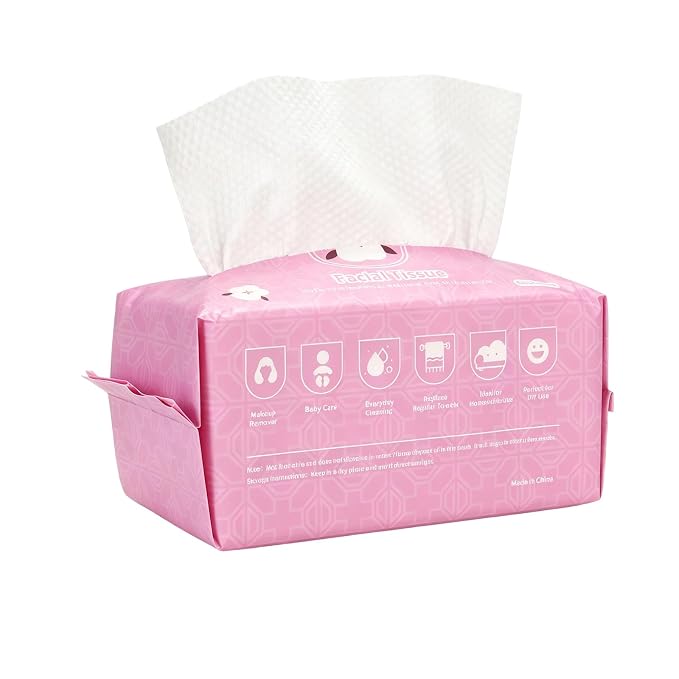 Disposable Face Towels 80 Count, 100% Pure Cotton Soft Facial Tissues, Lint-Free Wet Dry Use Face Cloths, Dual Texture Makeup Remover Wipes for Sensitive Skin, Baby Care & Household Daily Use