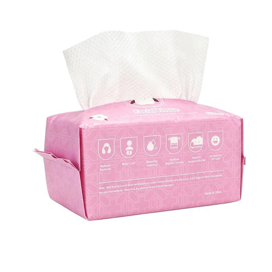 Disposable Face Towels 80 Count, 100% Pure Cotton Soft Facial Tissues, Lint-Free Wet Dry Use Face Cloths, Dual Texture Makeup Remover Wipes for Sensitive Skin, Baby Care & Household Daily Use
