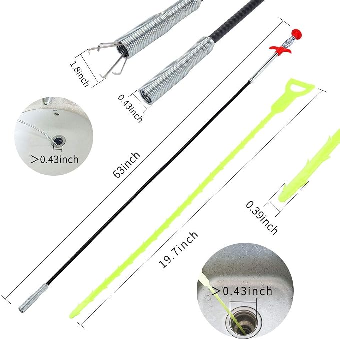 DR.PEN Flexible Grabber Claw Pick Up Reacher Tool (Drain Clog Remove Tool), With 4 Claws Bendable Hose Pickup Reaching Assist Tool for Litter Pick, Home and Kitchen Sink, Drains, Toilet (63 inch)