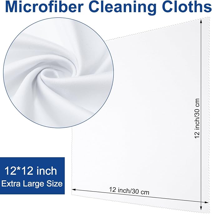 Frienda 12 Pack Large Microfiber Glass Cleaning Cloths 12 x 12 Inch Oversized Eyeglass Sunglasses Cleaning Cloths for Electronics Glasses Screens and Lenses(White)
