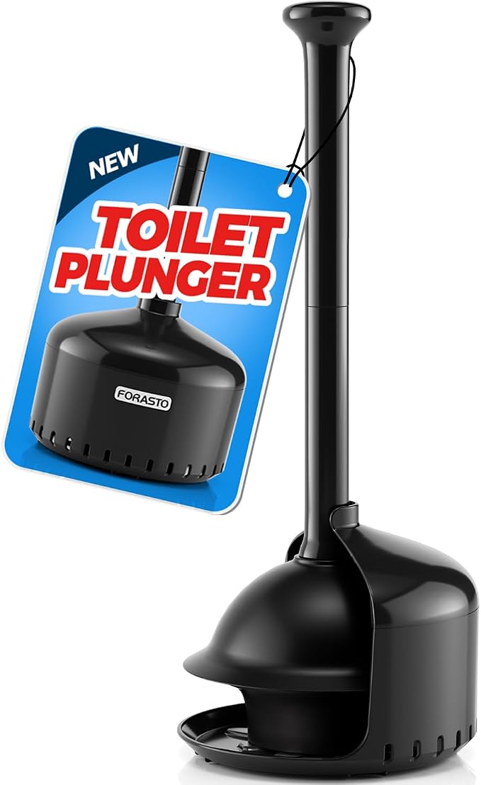 FORASTO Toilet Plunger with Holder,Plungers for Bathroom with Holder,Plunger with Cover,Bathroom Decor，Bathroom Accessories，Toilet Bowl Cleaners,Black(19inch)