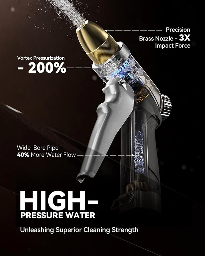 RAINPOINT Garden Hose Nozzle, 100% Heavy Duty Metal Hose Sprayer, High Pressure Water Hose Nozzle with Adjustable Spray Patterns and Flow Control for Watering Plants, Car Washing, Pet Washing, Silver