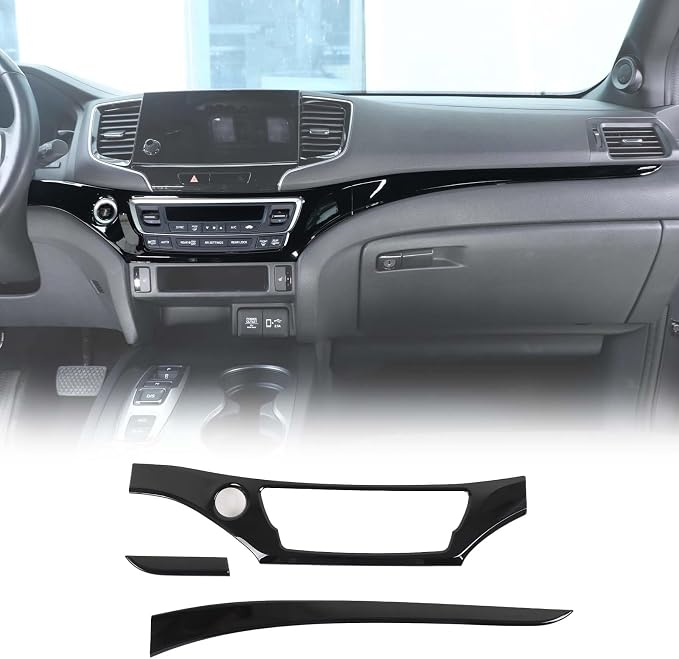Center Console Dashboard Panel Strip Trim Compatible with Honda Pilot 2016-2022 Interior Decorative Cover Protector Accessories Anti Scratch ABS Material (Glossy Black)