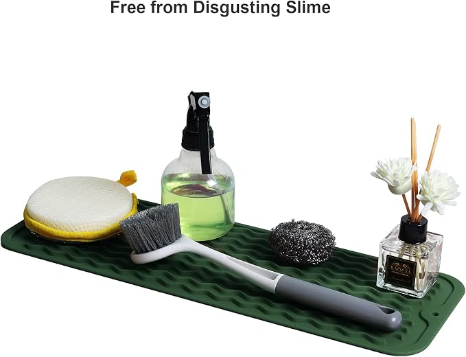 ZLR Small Dish Drying Mat (6" x 17" / 153 x 433mm) - Narrow Silicone Drainer for Kitchen Counter, Apartment & RV - Compact Sponge Holder & Sink Caddy Tray, Non-Slip Food-Grade Silicone (Dark Green)