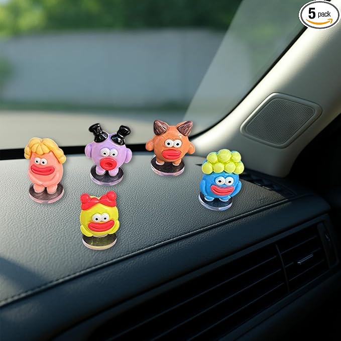 5PCS Cute Mini Sausage Mouth Car Dashboard Decorations, Resin Cartoon Figurine Set for Rear View Mirror & Center Console Ornaments, Funny Car Interior Accessories for Home Office Desk (Thick Lips)