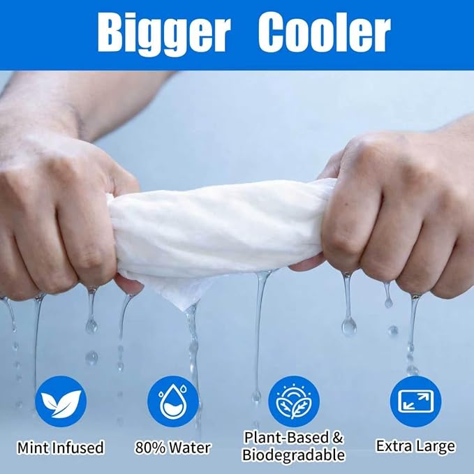 50 Pack Disposable Cooling Wipes, Individually Wrapped No-Rinse Cooling Towels, (25''x 9.84'') Extra-Thick Oversized Ice Towel for Sports, Travel, and Camping in Hot Weather (White)